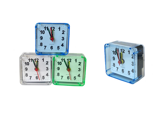 Small Mini Square Plastic Travel Alarm Clock Assorted Colours 7911 (Parcel Rate)