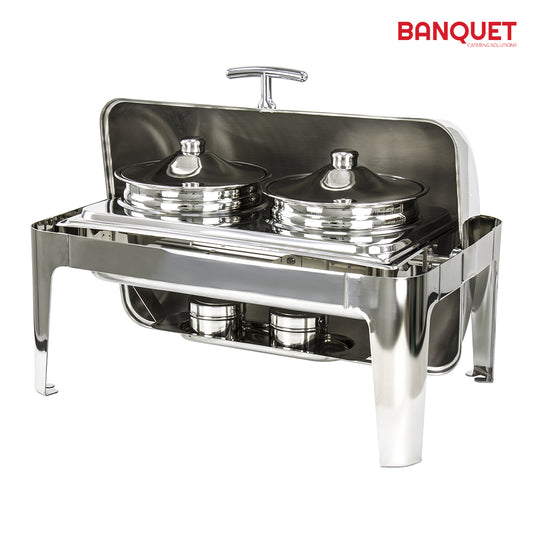 SQ Professional Banquet Chafing Dish with Roll Top and 2  Soup / Stew Pots Oblong Silver 2 x 4.5L 7924 (Big Parcel Rate)