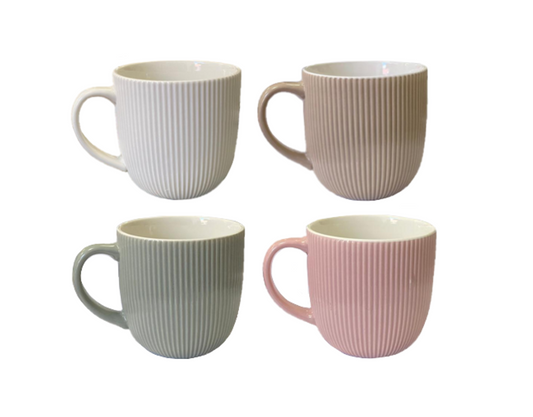 Ceramic Tea Coffee Mug with Ribbed Design 8.8 x 9cm Assorted Colours 7934 (Parcel Plus Rate)