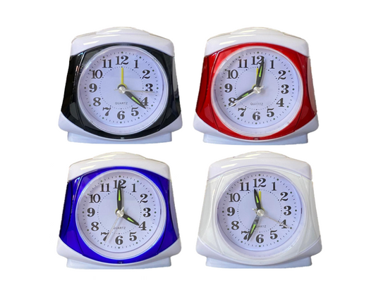 Plastic Analogue Alarm Clock 8.5 x 8.5 x 4.5cm Assorted Colours 7941 (Parcel Rate)