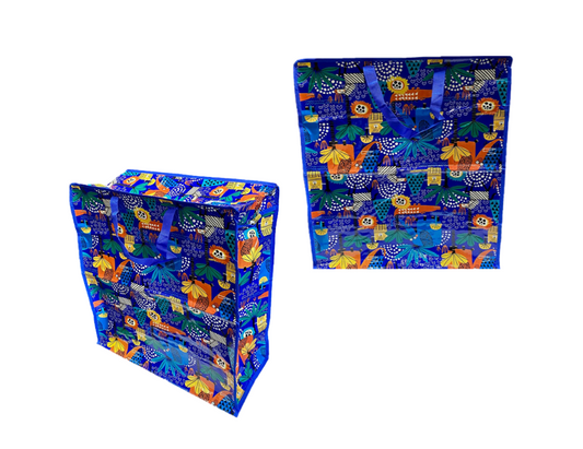 Large Plastic Shopping Laundry Bag with Printed Design 50 x 55 x 25cm Assorted Designs 7948 (Parcel Rate)