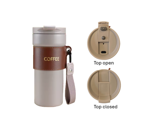 Stainless Steel Coffee Travel Thermos Flask Tumbler with Cup Sleeve 450ml Assorted Colours 7950 (Parcel Rate)