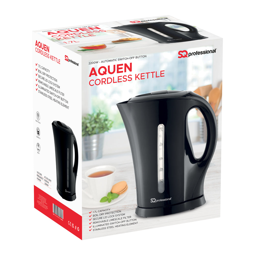 SQ Professional Aquen Plastic Kettle 1.7 Litre 2200W Black 7988 (Parcel Rate)