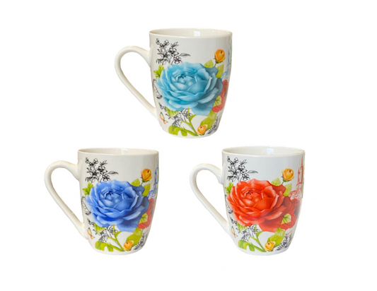 Ceramic Tea Coffee Mug with Floral Print 10.5 x 8.2cm Assorted Colours 7992 (Parcel Plus Rate)