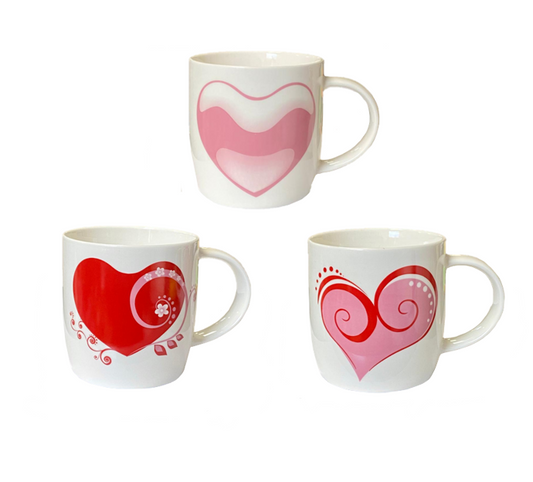 Ceramic Tea Coffee Mug with Heart Print 9 x 8.7cm Assorted Designs 7994 (Parcel Plus Rate)