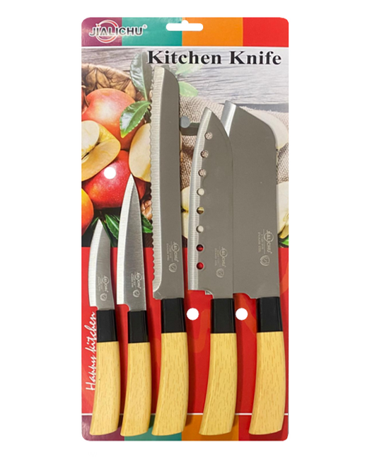 Steel Kitchen Knife with Plastic Handle Set of 5 8005 (Parcel Rate)