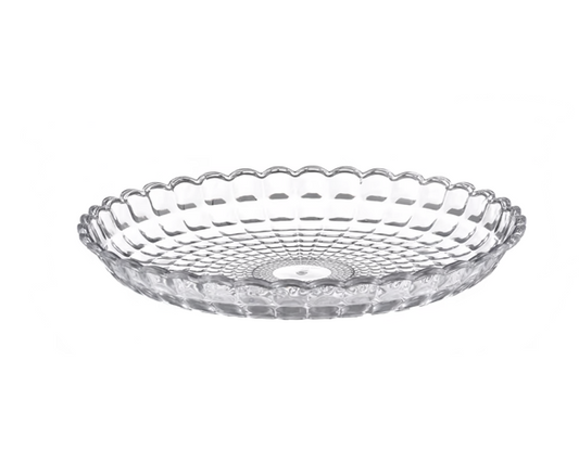 Round Transparent Plastic Coffee Table Serving Tray with Scalloped Edge 38cm 8021 (Parcel Rate)