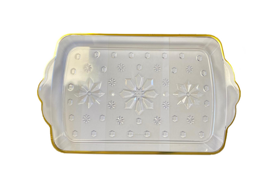 Transparent Plastic Coffee Table Serving Tray with Gold Rim 46.5 x 28cm 8023 (Parcel Rate)