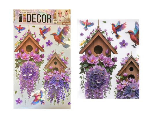 Room Decor 3D Effect Wall Stickers Bird Floral 60.5 x 35 cm Assorted Designs 8063 (Parcel Rate)