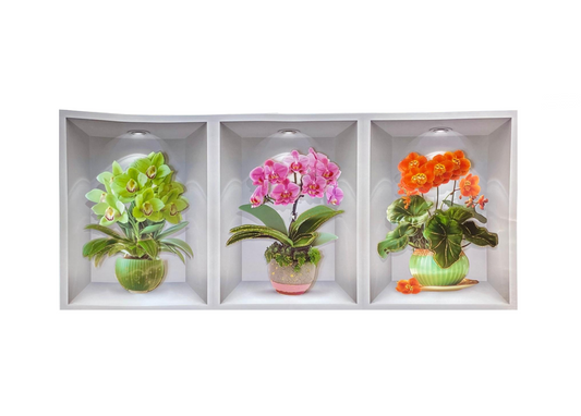 Room Decor 3D Effect Wall Stickers 3 Flower Vase Wall Design 55 x 25cm Assorted Designs 8066 (Parcel Rate)
