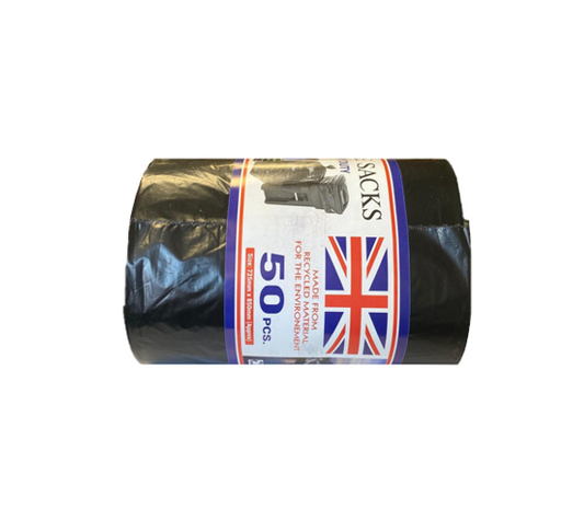 Black Refuse Sacks Bin Bags 725 x 850mm Roll of 50 9696 (Parcel Rate)