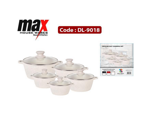Delight Non-Stick Die-Cast Casserole Pan Set of 10 20 - 32 cm Cream DL9018/DL9016/Dl9031/DL9031 (Big Parcel Rate)