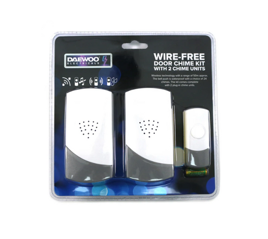 Daewoo Wire-Free Cordless Door Bell Chime Kit with Two Chime Units ELA1162 A (Parcel Rate)