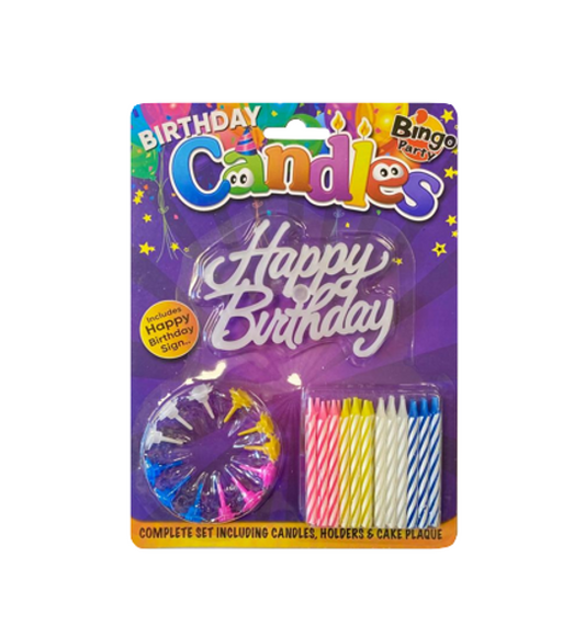 Happy Birthday Party Cake Candle with Sign Pack of 37 Assorted Colours JOY1 (Parcel Rate)