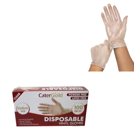 100 Disposable Vinyl Clear Examination Gloves Powder Free Latex Free Medium Gloves 27556 (Parcel Rate)