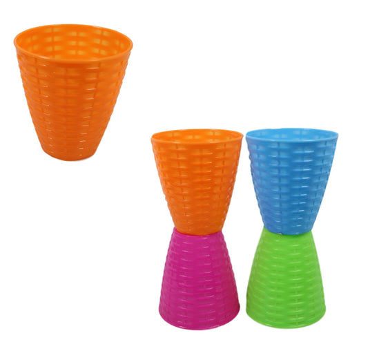 Children's Rattan Style Party 4 Assorted Colour Cups 9cm 4 Pack 5494 (Parcel Rate)
