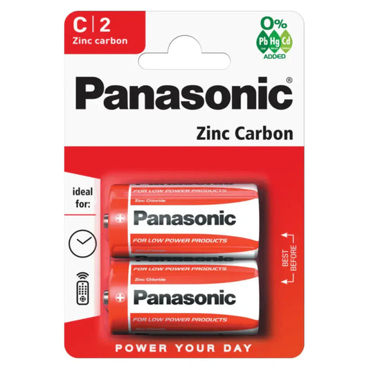 2x Panasonic C Batteries Zinc Carbon R14 1.5V Battery PANAR14RB2 A (Large Letter Rate)