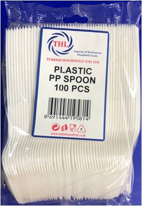 Plastic Reusable PP White Spoons Pack of 100 AP1003 / THL9581 (Parcel Rate)