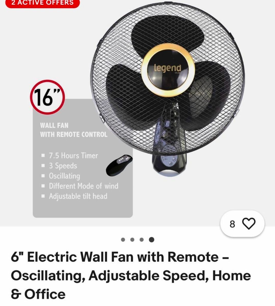 Legend Gold 3 speeds 16 " Remote Control Wall Fan Oscilating 7.50 Timmer SKU 0344 W16