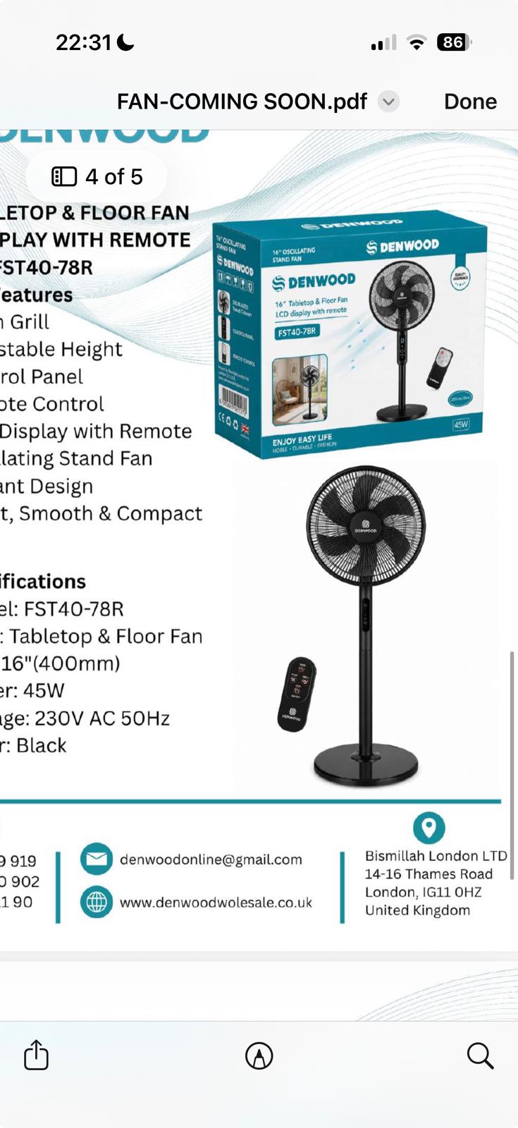 16" Tabletop & fllor Fan Lcd Display With Remote Black or White FST40-78R F40