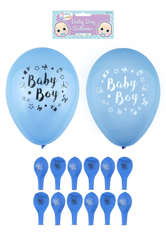'Baby Boy' Party Birth Celebration Balloons 23 cm Pack of 12 Blue X38745 A (Large Letter Rate)
