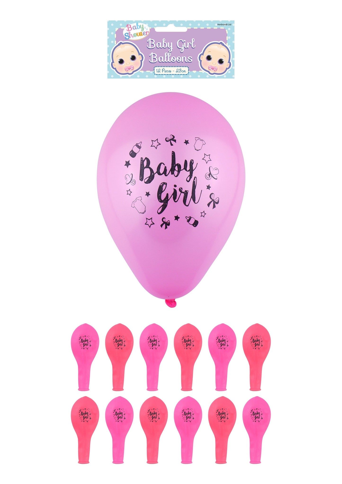 'Baby Girl' Party Birth Celebration Balloons 23 cm Pack of 12 Pink X38746 (Large Letter Rate)