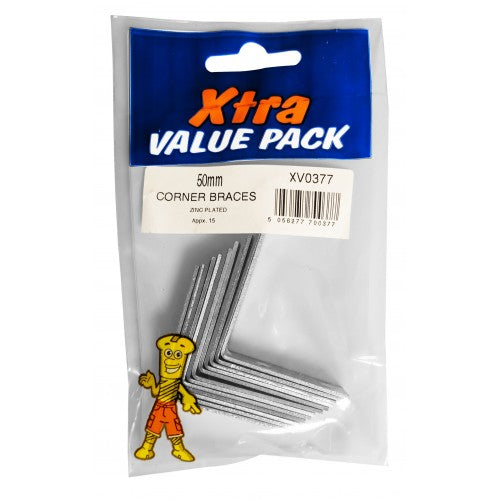 Xtra Value Pack Zinc Plated Corner Braces 50mm 0377 (Large Letter Rate)