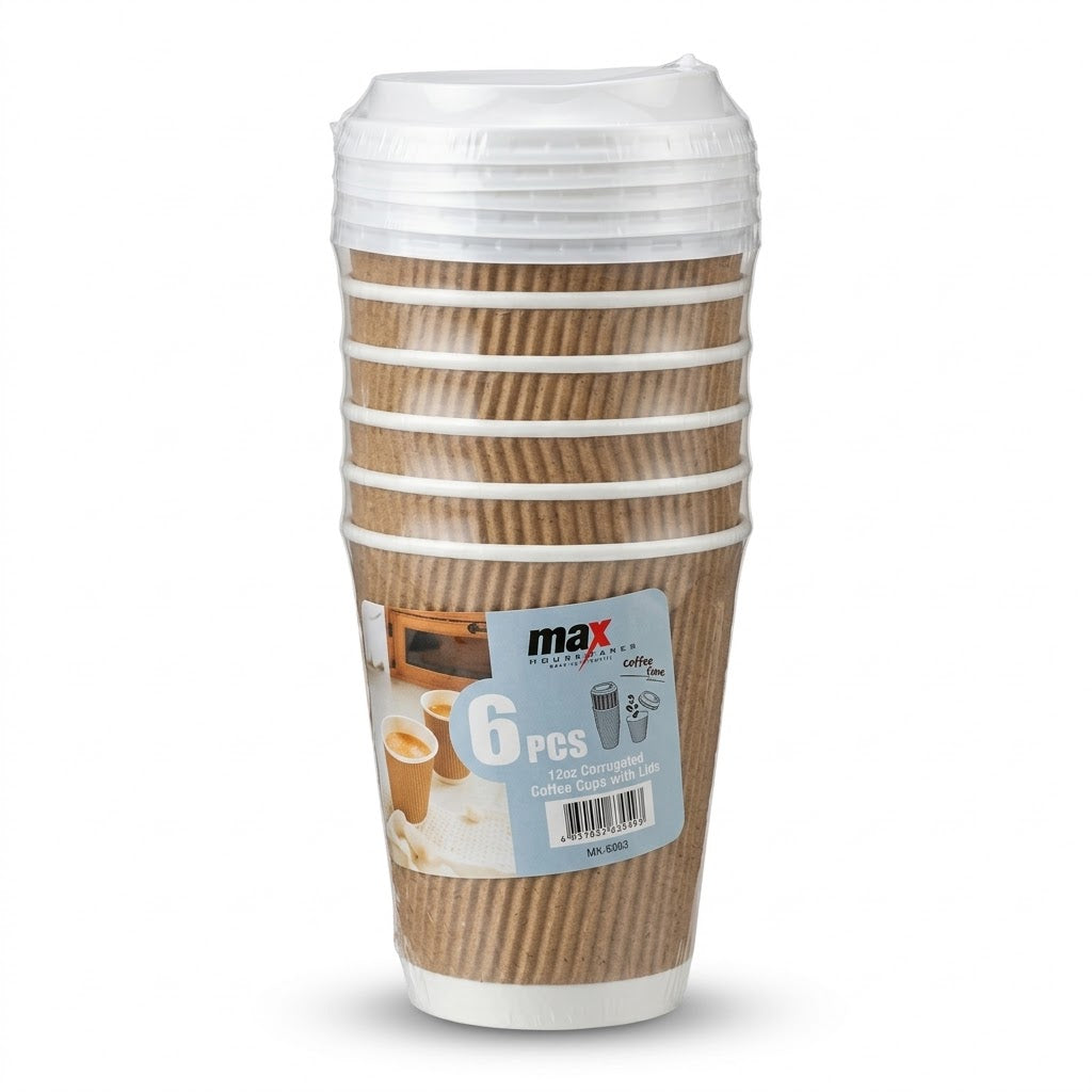 6Double Wall Paper Cups With Lids 12Oz SKU MX6093