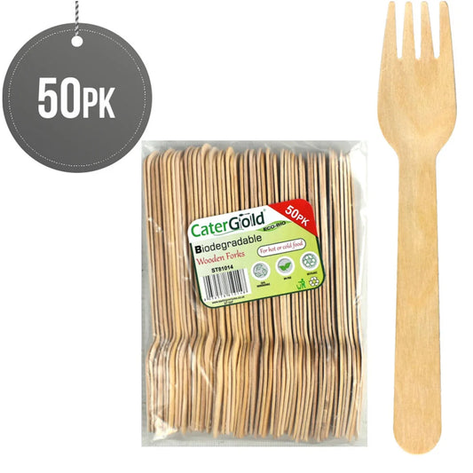 Eco Biodegrable Disposable Wooden Forks Pack of 50 ST81014 (Parcel Rate)