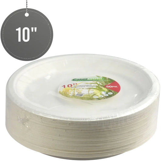 Disposable Compostable Eco-Bio Bagasse Sugarcane Plates 10" Pack of 50 ST81425 (Parcel Rate)