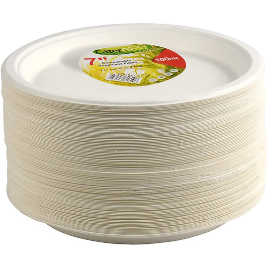 Disposable Compostable Eco-Bio Bagasse Sugarcane Plates 7" Pack of 100 ST81810 (Parcel Rate)