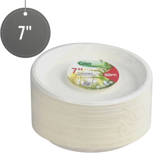 Disposable Compostable Eco-Bio Bagasse Sugarcane Plates 7" Pack of 50 ST81423 (Parcel Rate)