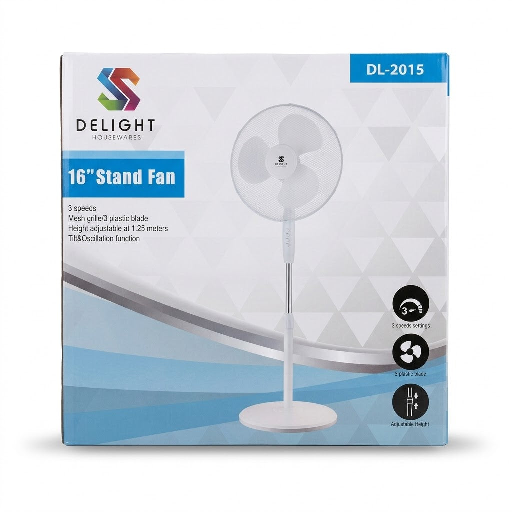 16" Stand Fan with 3-Speed Settings, Mesh Grill & Adjustable Height up to 1.25m – SKU DL2015/F16.50