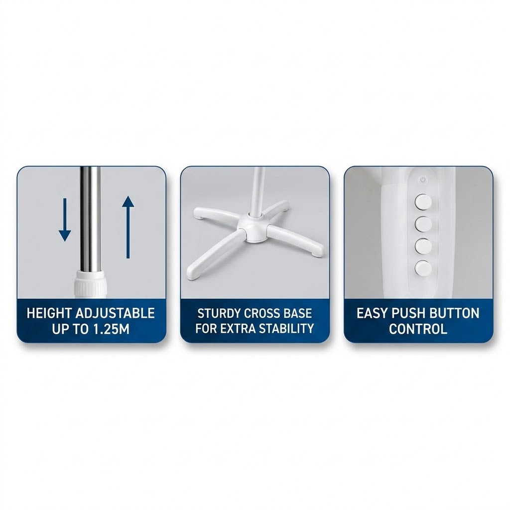 16" Stand Fan 3-Speed Adjustable Height 1.25m White 50W SKU DL2013/F15
