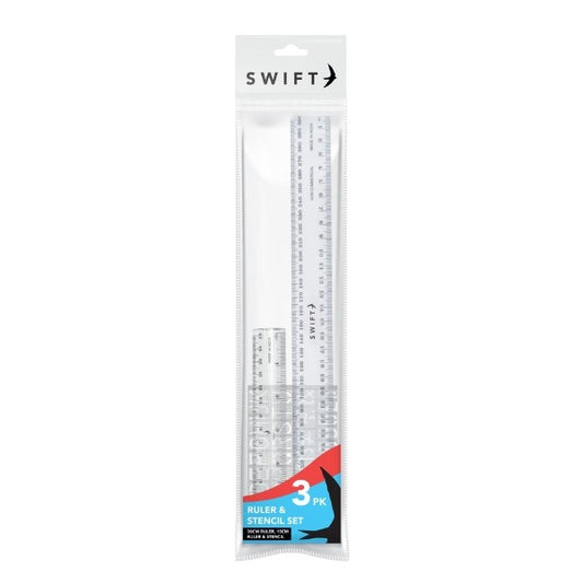 Stationery School Plastic Ruler and Stencil Set of 3 P2384 (Large Letter Rate)