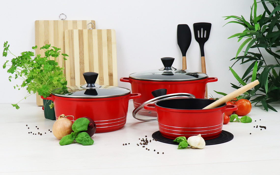 Laria Non Stick Die Cast Stockpot Pan Set 3pcs Red 10568 / AA2211