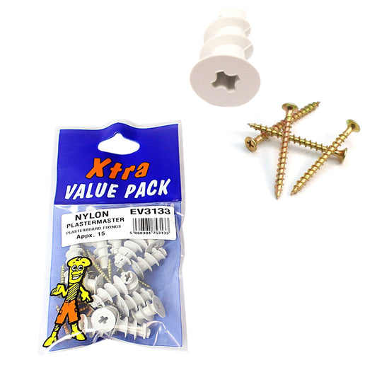 Xtra Value Pack Nylon Plaster Master Plasterboard Fixings Pack of 15 3133 (Large Letter Rate)