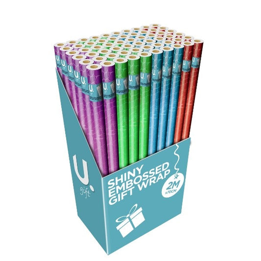 Embossed Metallic Gift Wrapping Paper 2m x 70cm Assorted Colours P1904 (Parcel Rate)