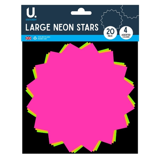 Large Neon Coloured Stars Pack of 20 Assorted Colours P2044 (Large Letter Rate)