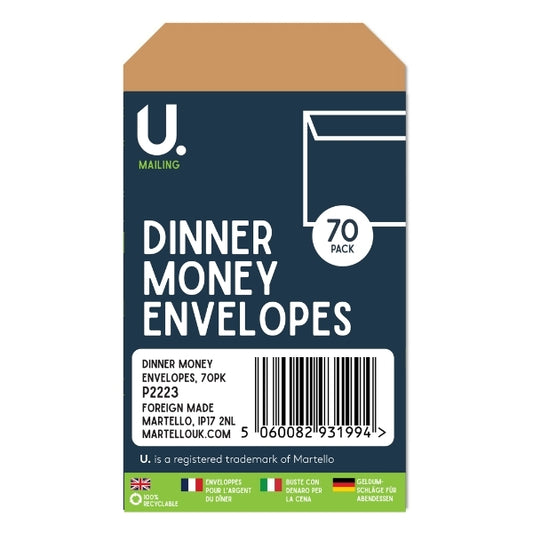 Dinner Money Envelopes 70pk 13.5 x 10.1 x 2.6cm P2223 A (Large Letter Rate)