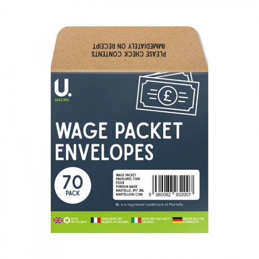 Wage Packet Salary Cash Envelopes Brown Envelopes 70 Pack P2224 (Large Letter Rate)