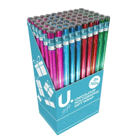 Unicolour Holographic Gift Wrapping Paper 2m x 70cm Assorted Colours P2639 (Parcel Rate)