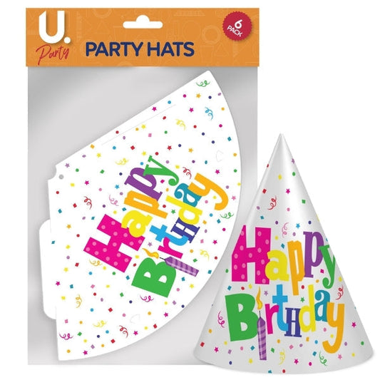 Paper Happy Birthday Party Hats Pack of 6 P2709 (Large Letter Rate)
