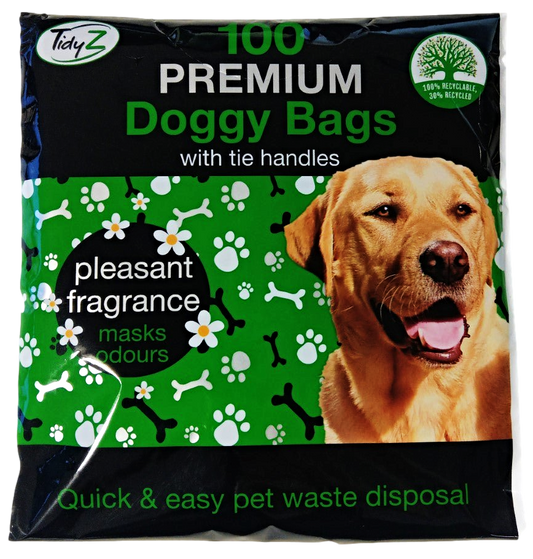 Premium Doggy Poop Bags with Tie Handles Fragrance Pack of 100 B0355 / B0355A