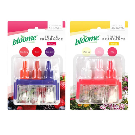 Bloome Air Freshener Triple Scented Oil Plug In Refill 3 x 7ml Assorted Scents 322242 / 987917 (Parcel Rate)