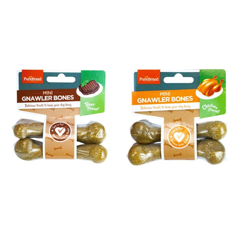 Pet Dog Treats Mini Gnawler Bones Pack of 2 (2 x 40g) Assorted Flavours 323614 (Parcel Rate)