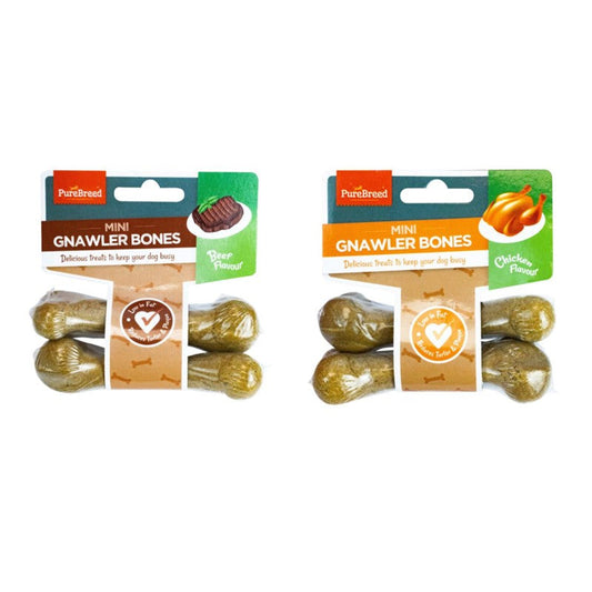 Pet Dog Treats Mini Gnawler Bones Pack of 2 (2 x 40g) Assorted Flavours 323614 (Parcel Rate)