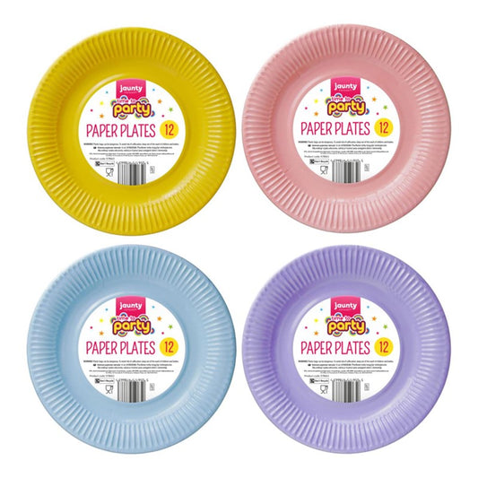 Disposable Jaunty Party Paper Plates 9" Pack of 12 Assorted Colours 321695 (Large Letter Rate)