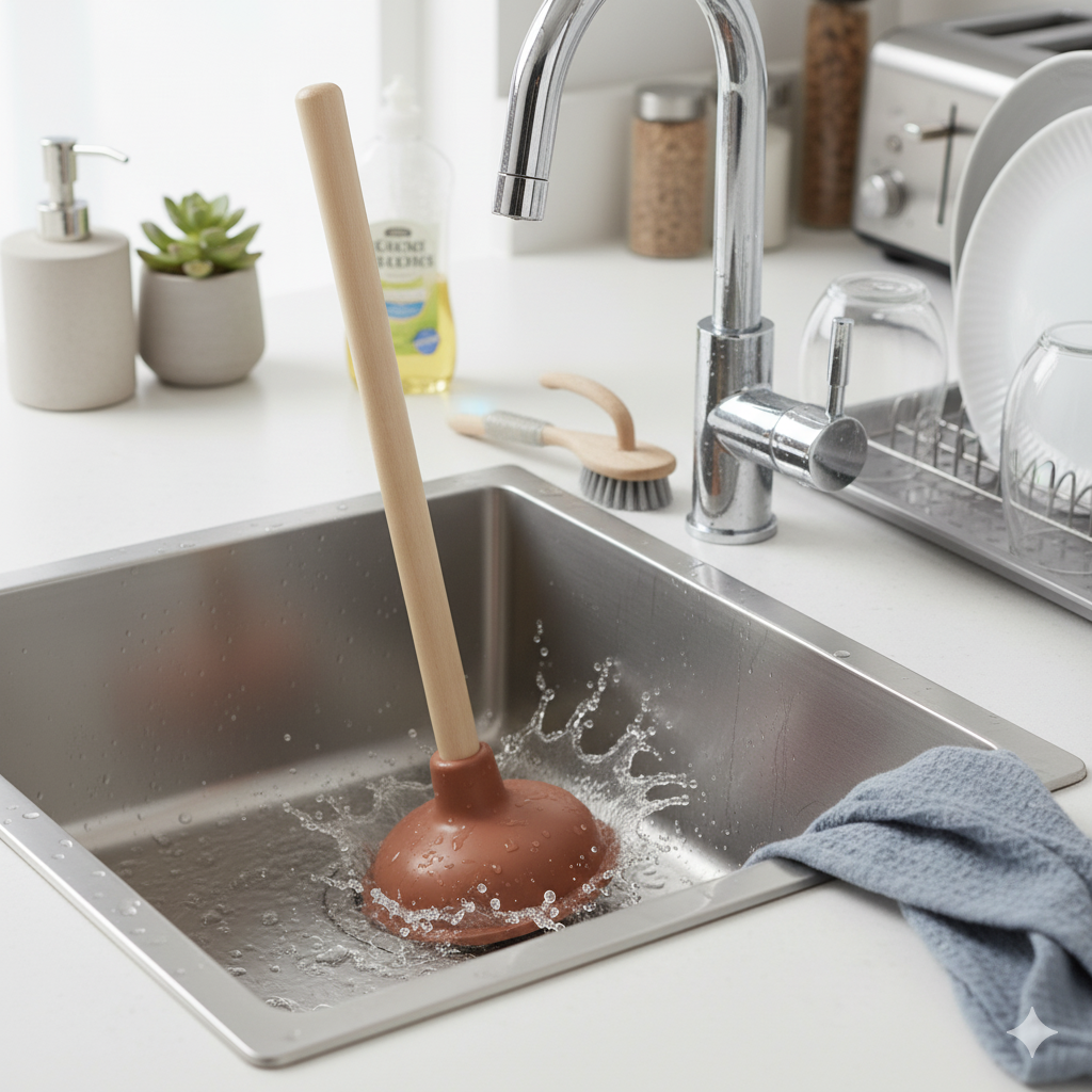 Bathroom Sink Toilet Plunger with Wooden Handle 40 cm 2575 / BB0711 A (Parcel Rate)