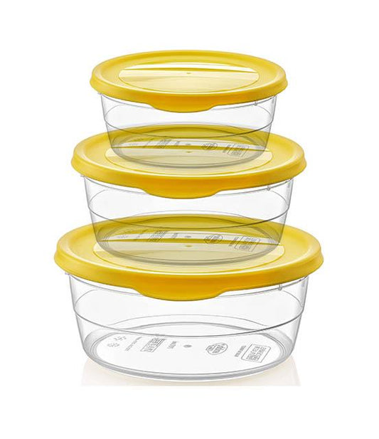 Hobby Trend Round Plastic Food Storage Container Set of 3 Assorted Sizes and Colours 021019 (Parcel Rate)